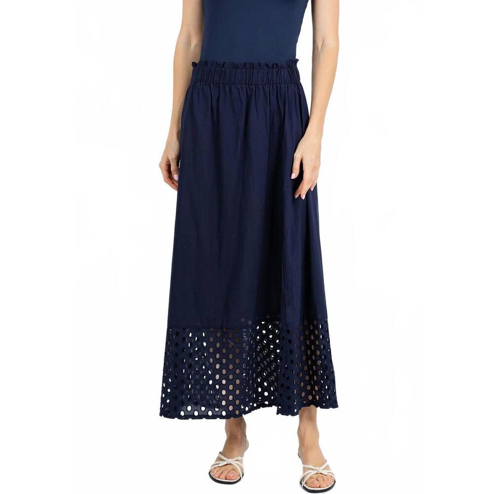 NEW LEO & UGO erica embroidered circle skirt in navy